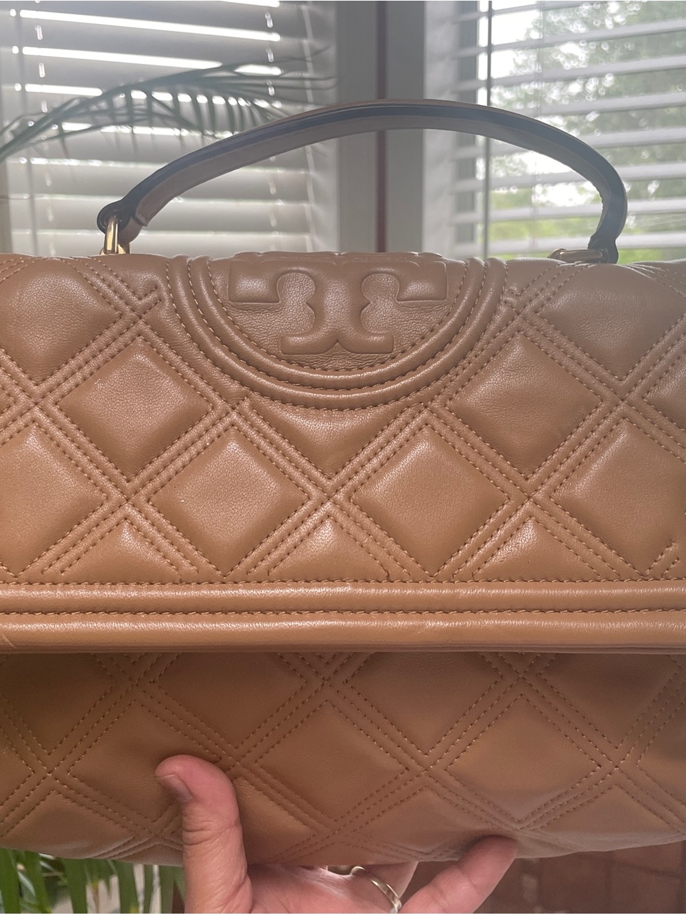 Tory Burch Quilted Camel/Tan Leather Top-Handle Satchel